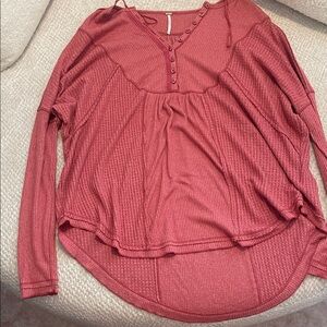 Free People Ribbed Button-Front Blouse - Rose